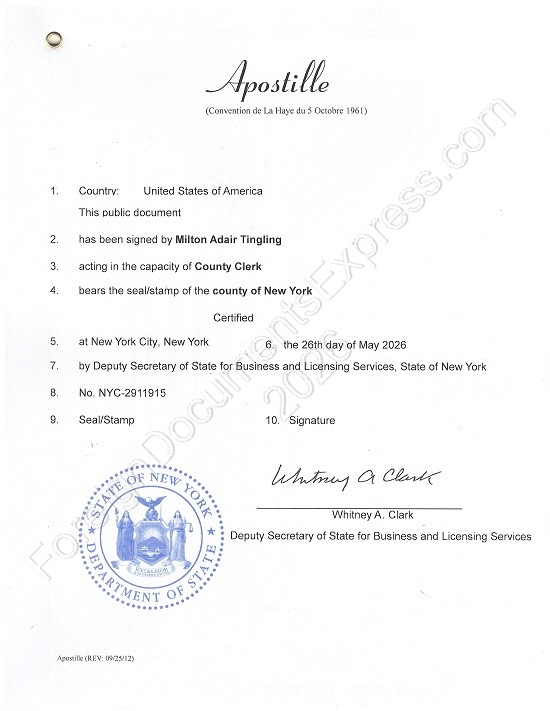 New York Hague apostille 2026 Hague apostille from New York